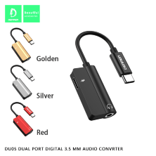 AUX ПЕРЕХІДНИК Denmen DU05 Type-C - jack 3.5 мм + ЗАРЯДКА FOR ANDROID & MAC GOLD