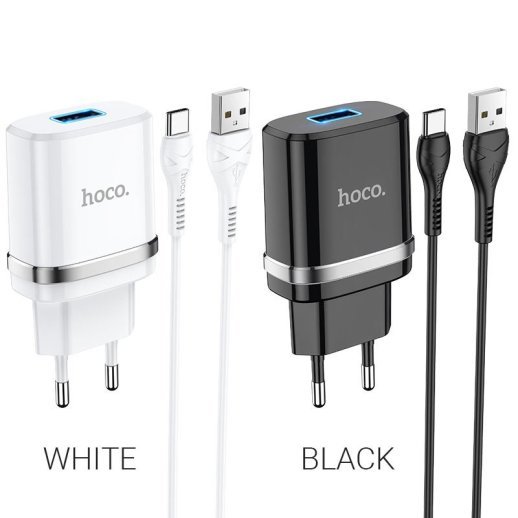 СЗУ HOCO N1 (1USB/2.4A) + USB - Type-C (12pc) (черный)