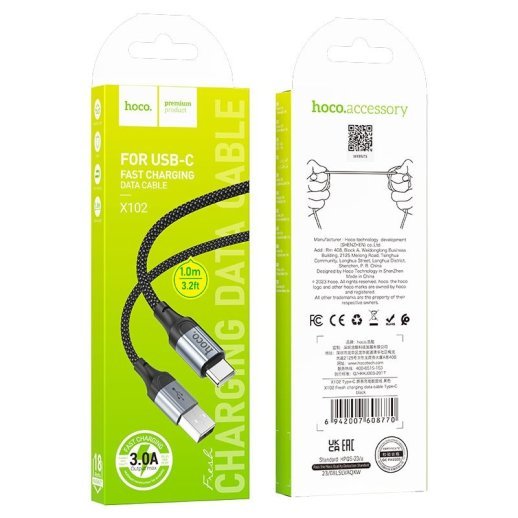USB кабель HOCO X102 USB - Type-C 1м чорний