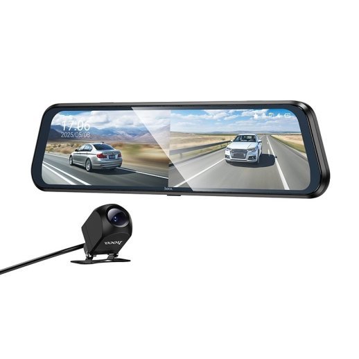 Автомобільний відеореєстратор HOCO DV16 9.66-inch дзеркало + камера зад. виду, чорний