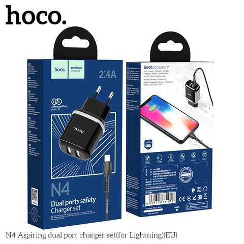 Мережевий Зарядний Пристрій Hoco N4 Aspiring 2USB Lightning Black