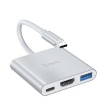 Адаптер-концентратор HOCO HB14 Easy Use Type-C → USB3.0 + HDMI + PD, алюминиевый корпус (серый)