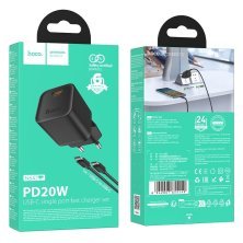 Зарядний пристрій HOCO N64 Ingenious, 20 Вт PD, один USB-C порт, комплект з кабелем Type-C to Type-C, EU-вилка, чорний
