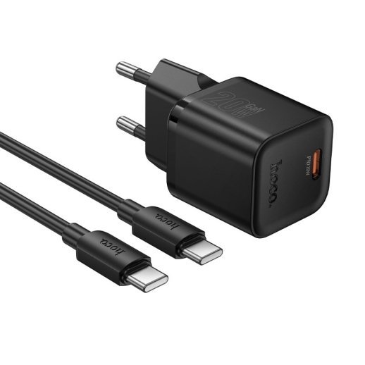 Зарядний пристрій HOCO N64 Ingenious, 20 Вт PD, один USB-C порт, комплект з кабелем Type-C to Type-C, EU-вилка, чорний