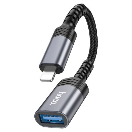 Конвертор HOCO UA24 OTG Lightning (папа) - USB 2.0 (мама) 16.5 см, сірий