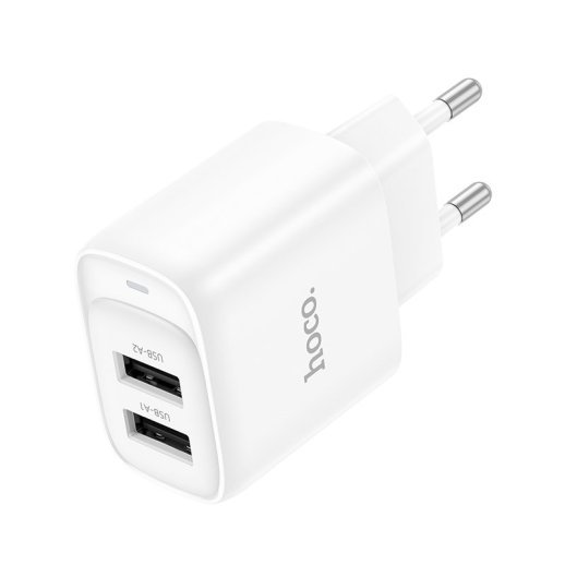 Мережевий зарядний пристрій HOCO C141A 2*USB 2.4A, білий