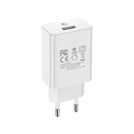 Мережевий зарядний пристрій BOROFONE BA21A Long journey single port QC3.0 charger, БІЛИЙ
