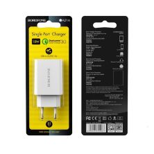 Мережевий зарядний пристрій BOROFONE BA21A Long journey single port QC3.0 charger, БІЛИЙ