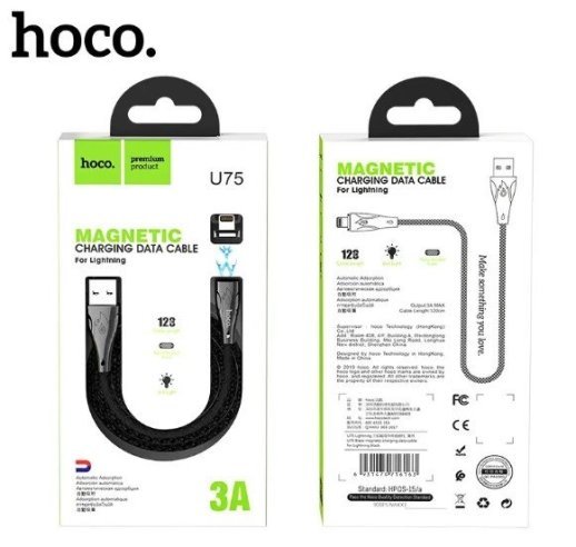 USB кабель HOCO U75 магнiтний USB - Lightning 1.20M ЧОРНИЙ