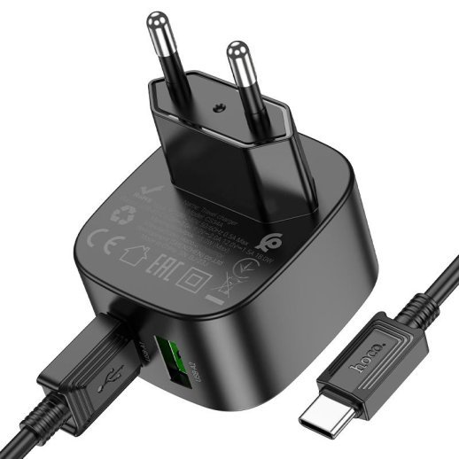 СЗУ HOCO CS34A QC3.0 (2USB/3A/18W) + USB - Type-C (12pc) (черный)