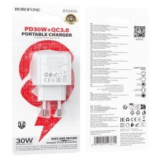 Мережевий зарядний пристрій BOROFONE BAS45A PD 30W + USB QC3.0, білий