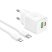 Зарядний пристрій HOCO N65 Ingenious, PD20W + QC3.0, два порти (USB-C + USB-A), комплект з кабелем Type-C to Lightning, EU-вилка, білий