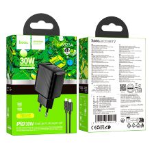 Мережевий зарядний пристрій HOCO CS23A TYPE-C PD 30W + USB QC 3.0 + КАБЕЛЬ Type-C - Lightning, чорний