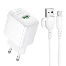 Мережевий зарядний пристрій BOROFONE BAS42A USB QC3.0 + кабель USB - MICRO, білий