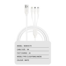 Кабель USB WUW X179 3в1 USB - Lightning/Micro/Type-C 2A БІЛИЙ