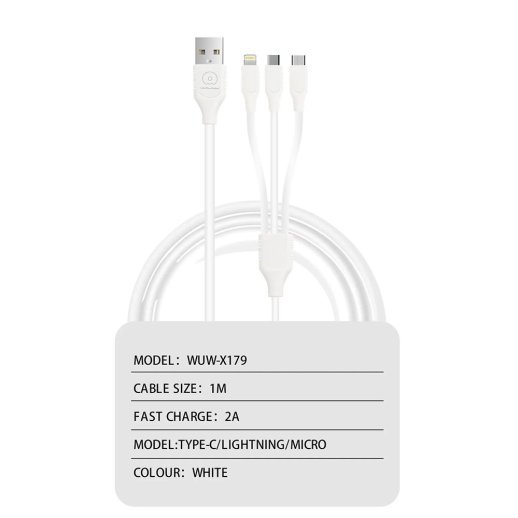 Кабель USB WUW X179 3в1 USB - Lightning/Micro/Type-C 2A БІЛИЙ