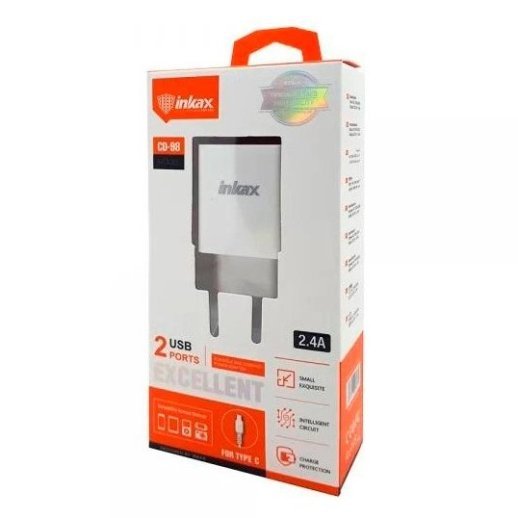 Мережевий зарядний пристрій INKAX CD-98 2.4A | 2 USB port + USB кабель Type-C для Android