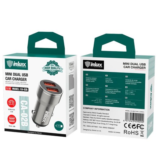 Автомобільний зарядний пристрій INKAX CA-02B 3.1A | 2 USB + кабель USB TYPE-C