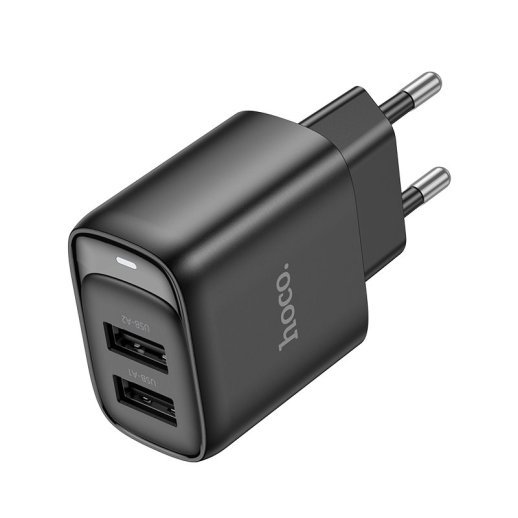 Мережевий зарядний пристрій HOCO C141A 2*USB 2.4A, чорний