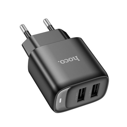 Мережевий зарядний пристрій HOCO C141A 2*USB 2.4A, чорний