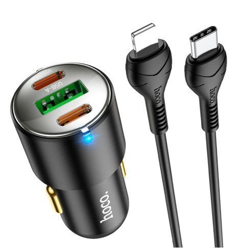 Автомобільний зарядний пристрій HOCO NZ6 2 TYPE-C PD 45W / USB QC3.0 + кабель Type-C - Lightning, чорний