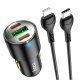 Автомобільний зарядний пристрій HOCO NZ6 2 TYPE-C PD 45W / USB QC3.0 + кабель Type-C - Lightning, чорний