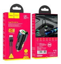 Автомобільний зарядний пристрій HOCO NZ6 2 TYPE-C PD 45W / USB QC3.0 + кабель Type-C - Lightning, чорний