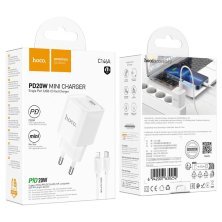 Мережевий зарядний пристрій HOCO C146A Charm TYPE-C PD 20W + кабель TYPE-C - LIGHTNING, білий