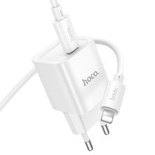 Мережевий зарядний пристрій HOCO C146A Charm TYPE-C PD 20W + кабель TYPE-C - LIGHTNING, білий