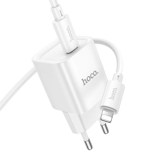 Мережевий зарядний пристрій HOCO C146A Charm TYPE-C PD 20W + кабель TYPE-C - LIGHTNING, білий