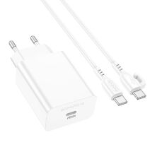 Мережевий зарядний пристрій BOROFONE BA21A PRO TYPE-C PD 20W + кабель TYPE-C - TYPE-C, БІЛИЙ