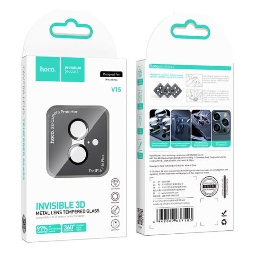 Скло для камери HOCO V15 APPLE iPhone 16 | iPhone 16 PLUS, СТАЛЕВИЙ