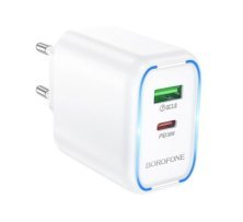 Мережевий зарядний пристрій Borofone BA89A PD30W+QC3.0 (1USB/1Type-C) (белый)