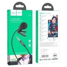Дротовий петличний мікрофон HOCO L14 mini jack 3.5мм, 2 метри, чорний