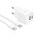 Зарядний пристрій HOCO N65 Ingenious, PD20W + QC3.0, два порти (USB-C + USB-A), комплект з кабелем Type-C to Type-C, EU-вилка, білий
