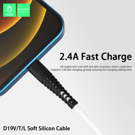 Кабель USB Denmen D19L SILICONE USB - Lightning (2.4A) 1 метр