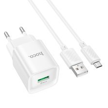 Мережевий зарядний пристрій HOCO C145A USB QC3.0 + кабель USB - MICRO, БІЛИЙ