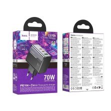 Мережевий зарядний пристрій HOCO CS75A TYPE-C*2 PD 70W + USB QC 3.0, чорний