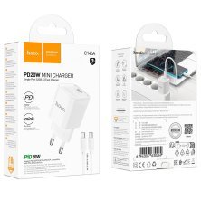 Мережевий зарядний пристрій HOCO C146A Charm TYPE-C PD 20W + кабель TYPE-C-TYPE-C, білий