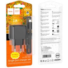 СЗУ HOCO CS11A (1USB) + USB - Type-C (28pc) (черный)