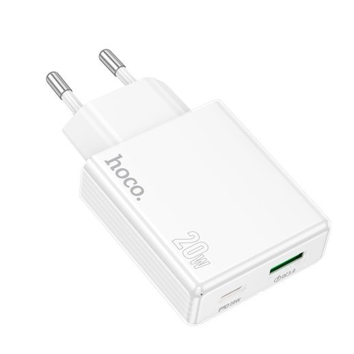 Мережевий зарядний пристрій HOCO C142A TYPE-C PD 20W + USB QC3.0, БІЛИЙ