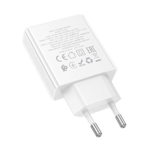 Мережевий зарядний пристрій HOCO C142A TYPE-C PD 20W + USB QC3.0, БІЛИЙ