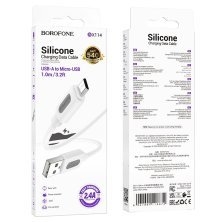 USB кабель BOROFONE BX114 USB - micro USB SILICONE, 2.4A, 1 метр, білий