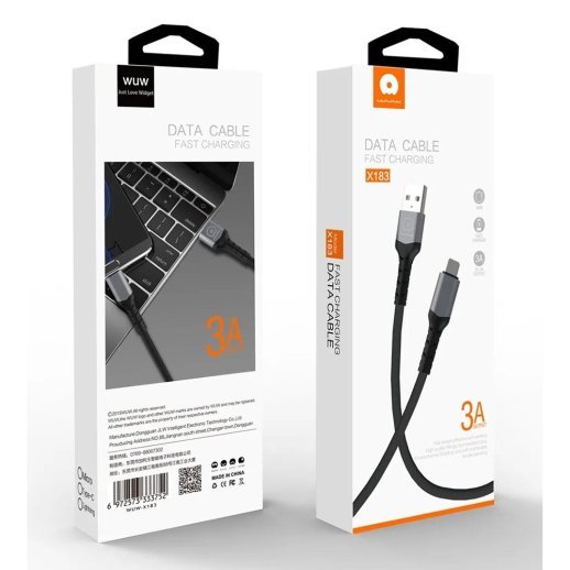 Кабель USB WUW X183 USB - Type-C 3A Тканина/метал чорний