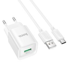 Мережевий зарядний пристрій HOCO C145A USB QC3.0 + кабель USB - TYPE-C, БІЛИЙ
