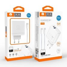 Мережевий зарядний пристрій WUW T70 GaN TYPE-C PD 65W | USB + USB кабель Type-C - Type-C