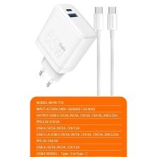 Мережевий зарядний пристрій WUW T70 GaN TYPE-C PD 65W | USB + USB кабель Type-C - Type-C
