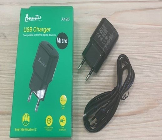 Мережевий Зарядний Пристрій Avantis A480 1USB Micro 2.1A White