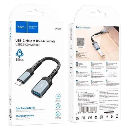 Конвертор HOCO UA24 OTG TYPE-C (папа) - USB 3.0 (мама) 16.5 см, сірий
