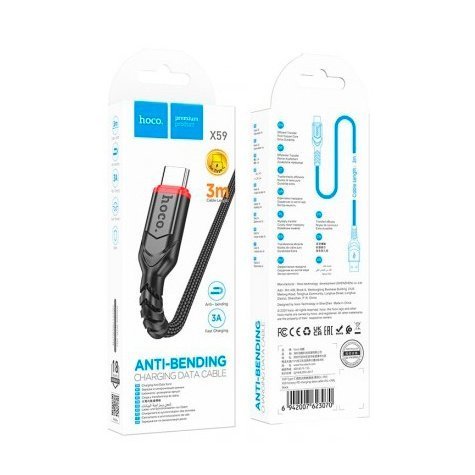 USB кабель HOCO X59 USB - Type-C 3 MЕТРИ ЧОРНИЙ